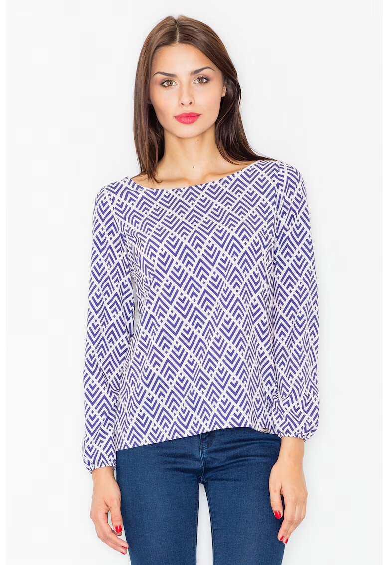 Figl Bluza dama - Poliester/Elastan - Model geometric - Alb/Albastru -