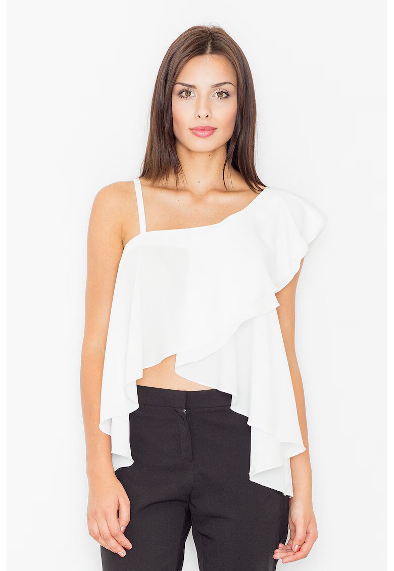 Figl Bluza dama - Poliester/Elastan/Viscoza - Cu volane - Alb