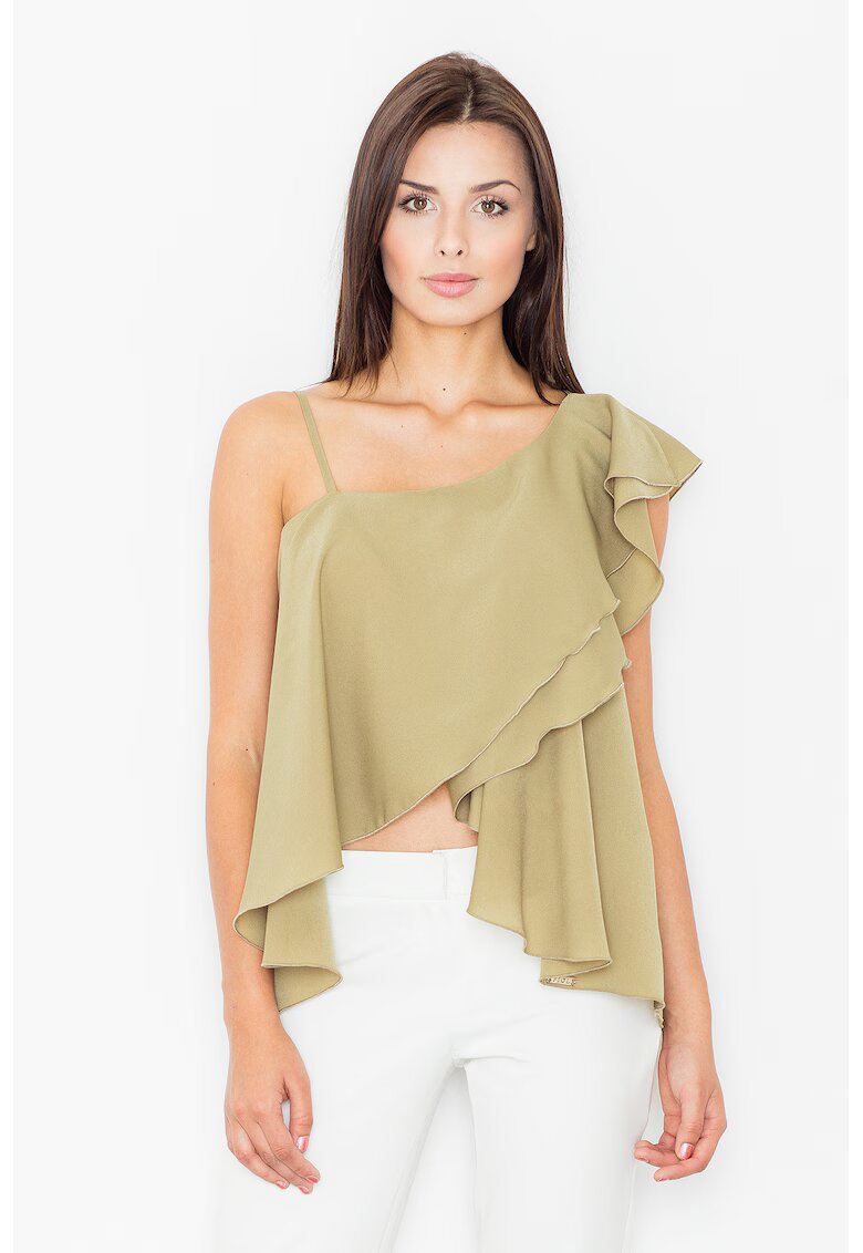Figl Bluza dama - Poliester/Elastan/Viscoza - Cu volane - Masliniu