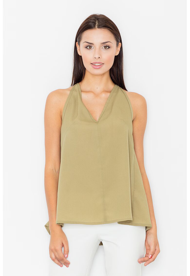 Figl Bluza dama - Poliester/Elastan/Viscoza - Spatele deschis - Decolteu V - Masliniu