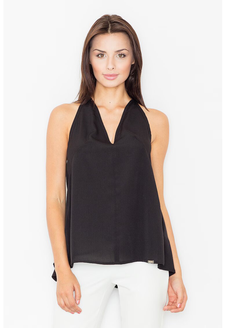 Figl Bluza dama - Poliester/Elastan/Viscoza - Spatele deschis - Decolteu V - Negru