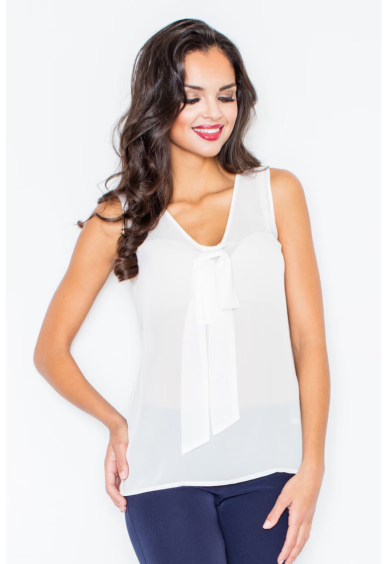 Figl Bluza dama - Poliester - Guler tip cravata - Alb
