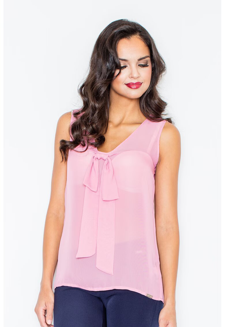 Figl Bluza dama - Poliester - Guler tip cravata - Roz
