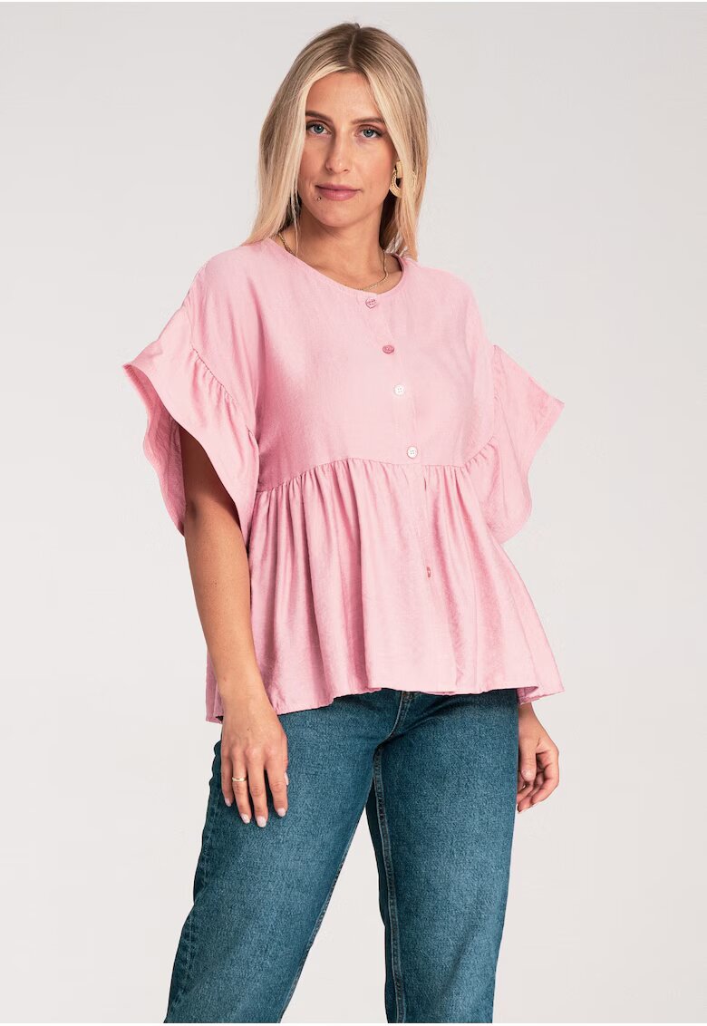 Figl Bluza dama - roz - croiala lejera - bumbac - cu volane -
