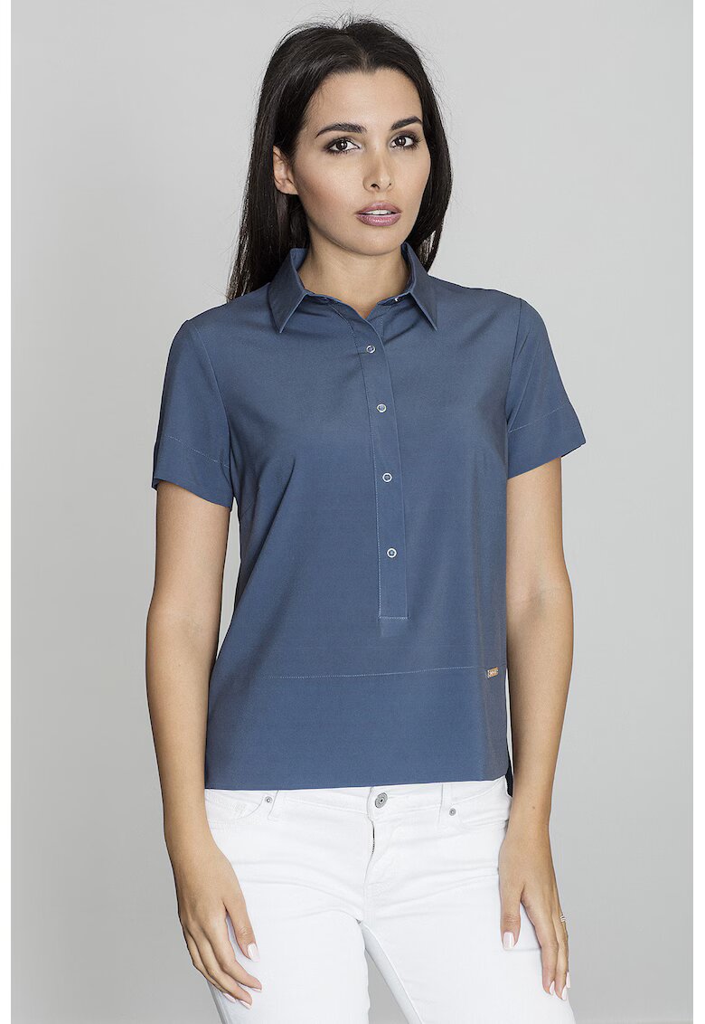 Figl Bluza dama - Tip camasa - Maneca scurta - Poliester/Elastan - Bleumarin -