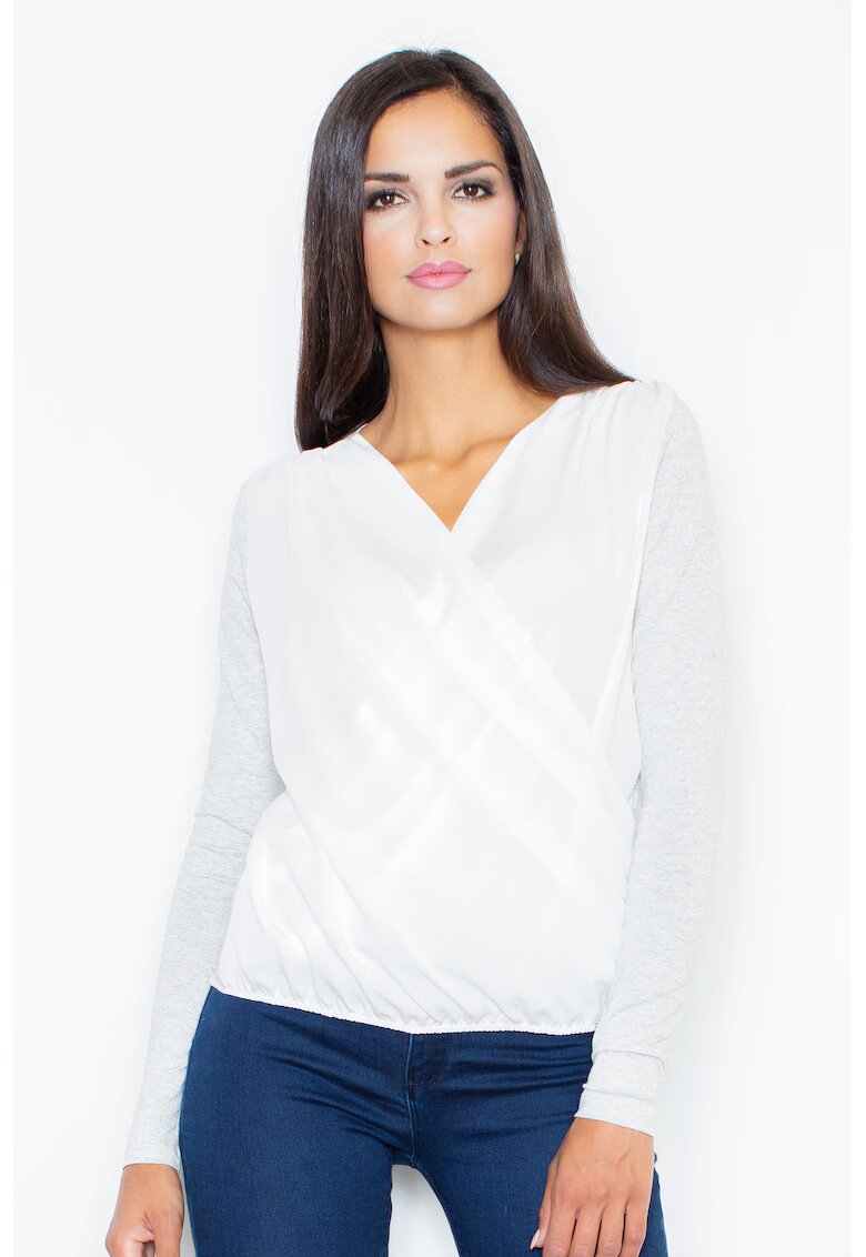 Figl Bluza dama - Viscoza/Elastan - Alb/Gri deschis