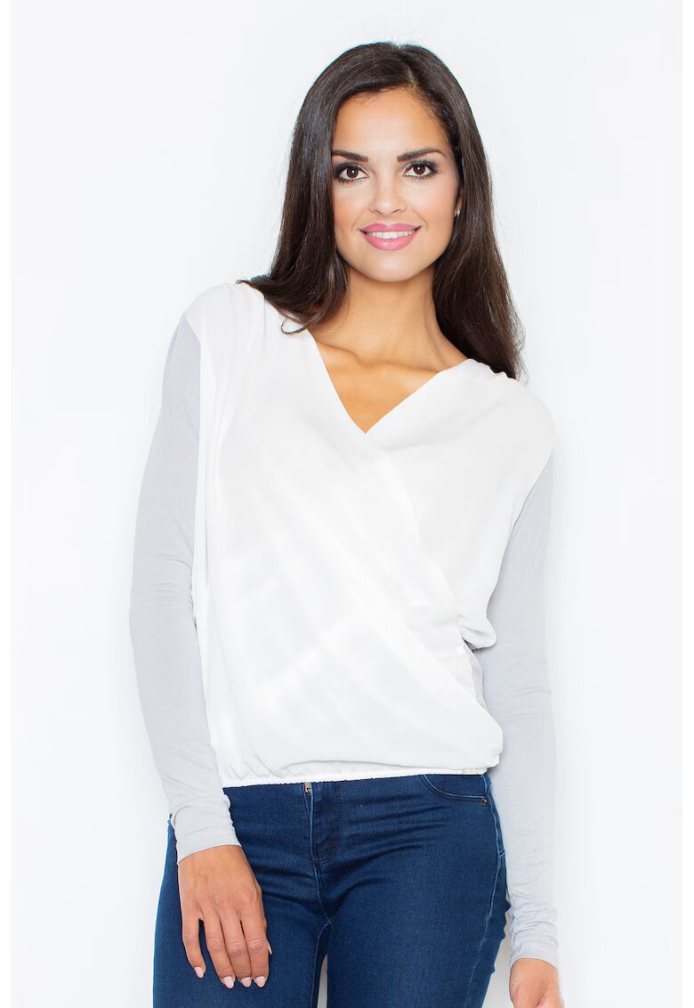 Figl Bluza dama - Viscoza/Elastan - Alb/Gri inchis
