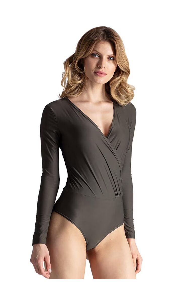 Figl Bluza de tip body elegant M648 - masliniu - poliester - maneci lungi - pentru uz zilnic