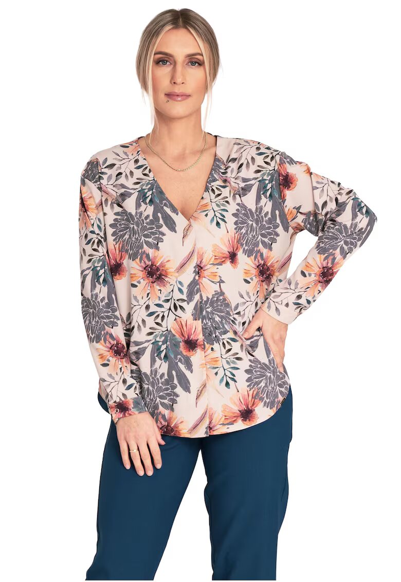 Figl Bluza de vara cu decolteu in V - model floral - Multicolor