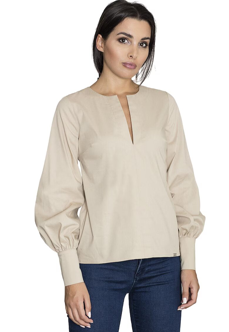 Figl Bluza eleganta de dama M561 - cu maneci bufante - bej - bumbac si poliester -