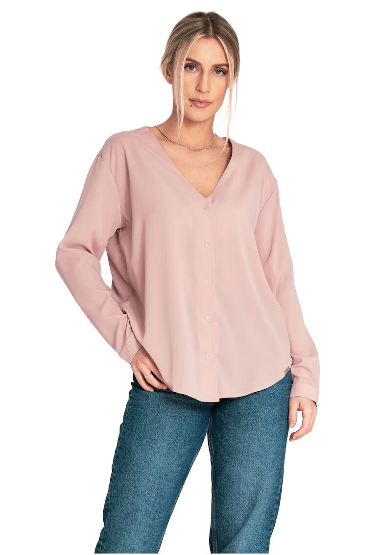 Figl Bluza eleganta de vara - cu decolteu in V - roz - poliester si elastan