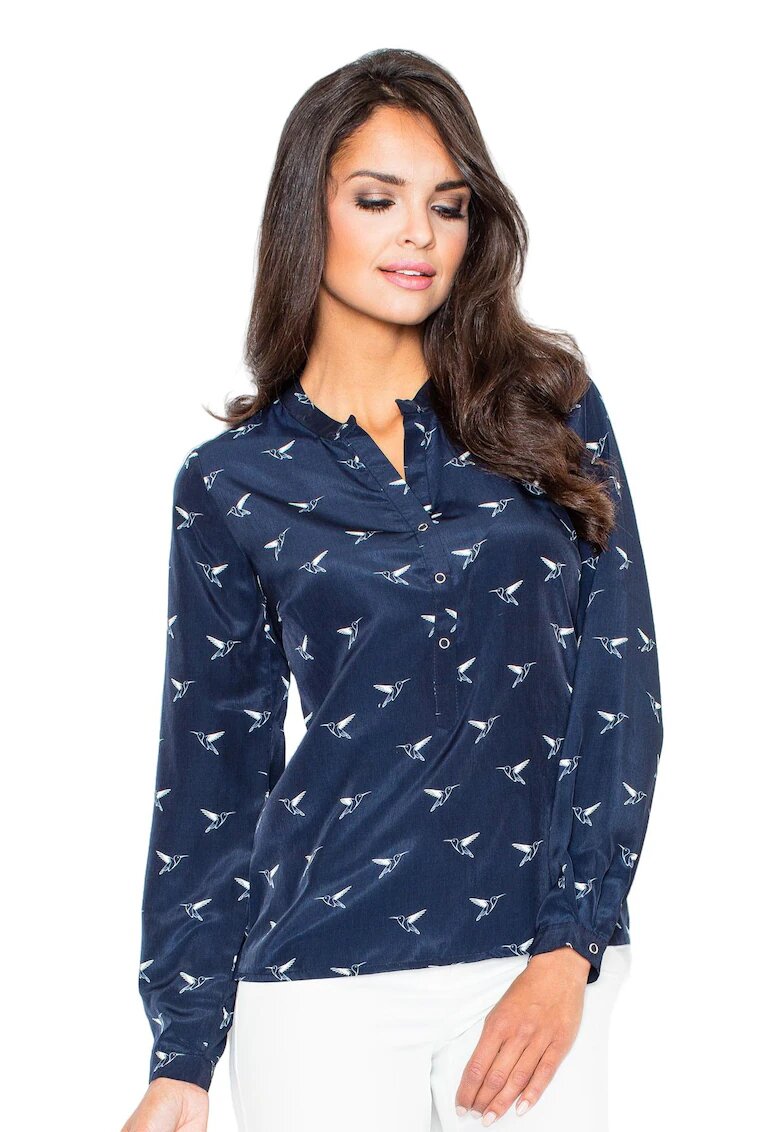 Figl Bluza eleganta M254 fara guler - maneci lungi - bleumarin - poliester -