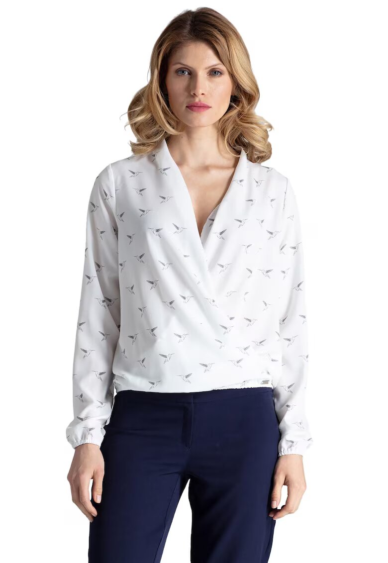 Figl Bluza eleganta M371 - imprimeu cu pasari - alb - poliester