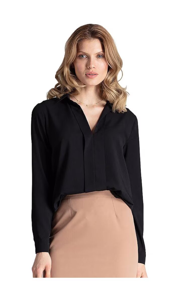 Figl Bluza eleganta M621 - negru - guler decorativ - poliester/viscoza - maneci lungi