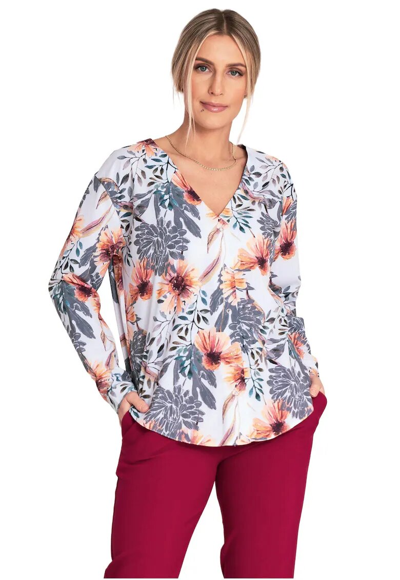 Figl Bluza eleganta model cu decolteu in V - maneci lungi - multicolor - poliester-elastan