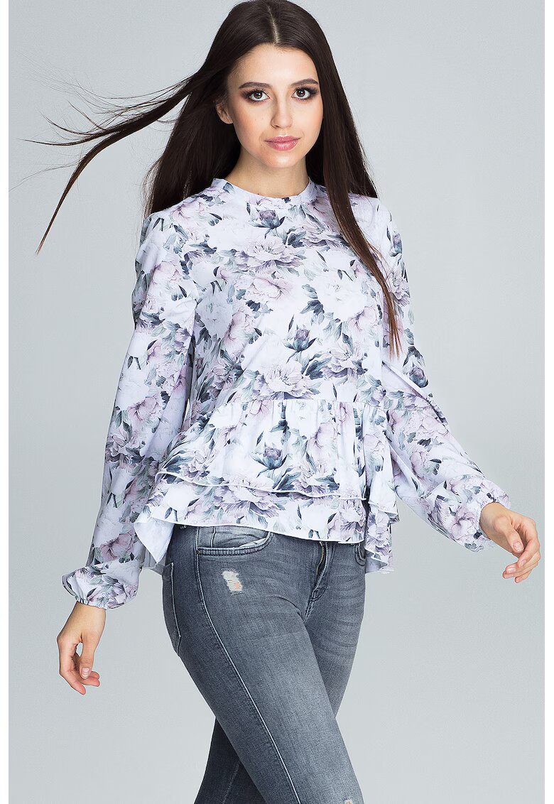 Figl Bluza femei - Poliester/Elastan - Cu volane - Model cu flori - Multicolor