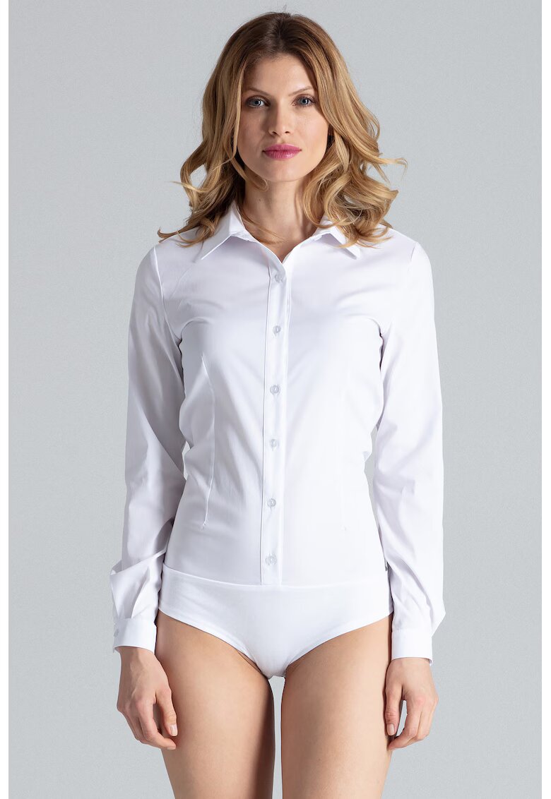Figl Body alb - bumbac - cu guler - regular fit