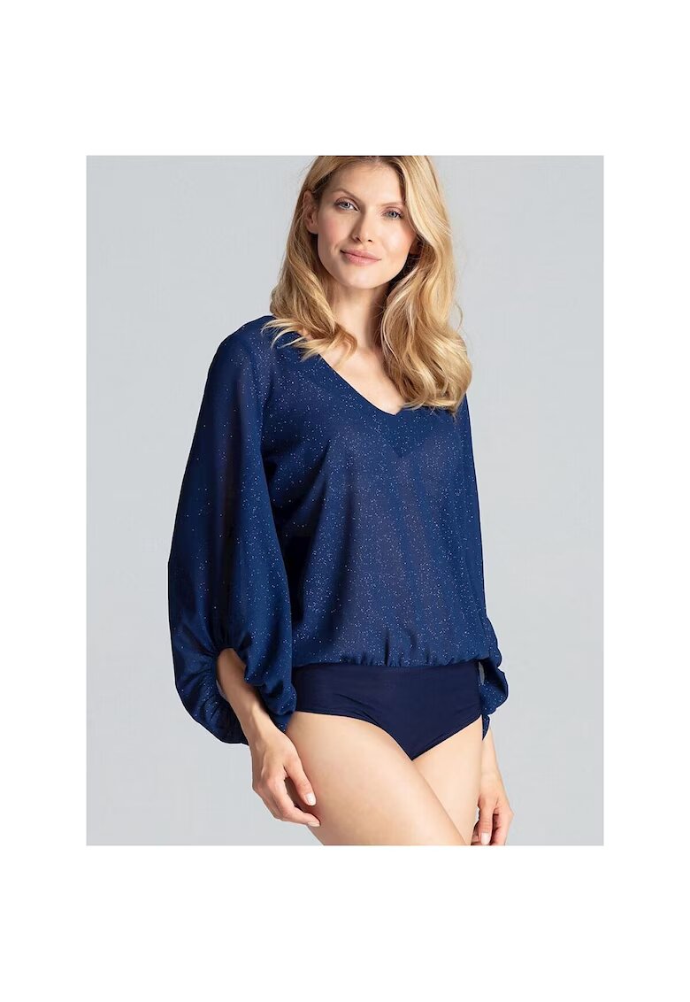 Figl Body bleumarin - lejer - usor transparent - cu maneci lungi - tesatura cu sclipici -