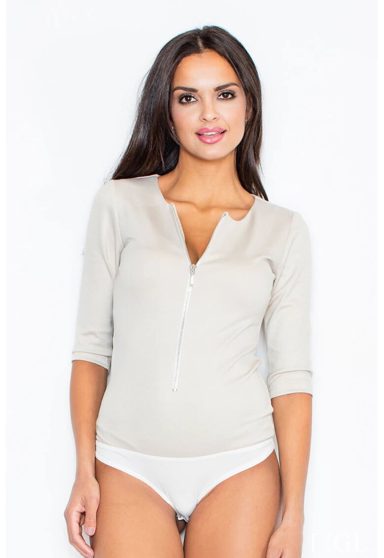 Figl Body dama - Poliester/Viscoza/Elastan - Cu fermoar - Bej -