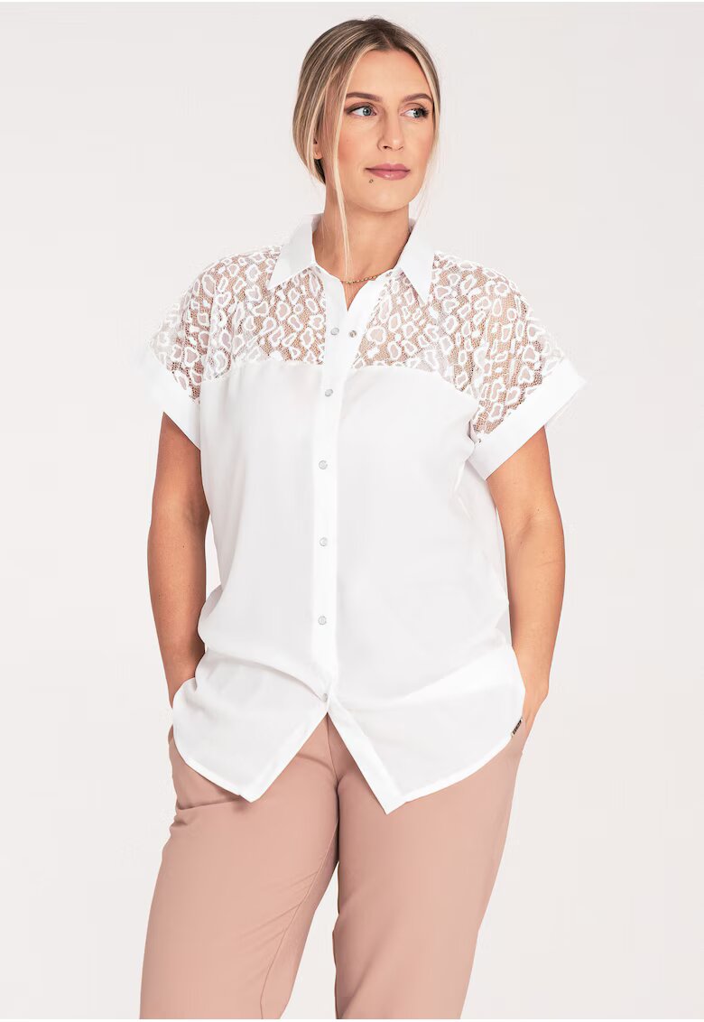 Figl Camasa dama ajurata - maneca scurta - dantela - ecru - poliester