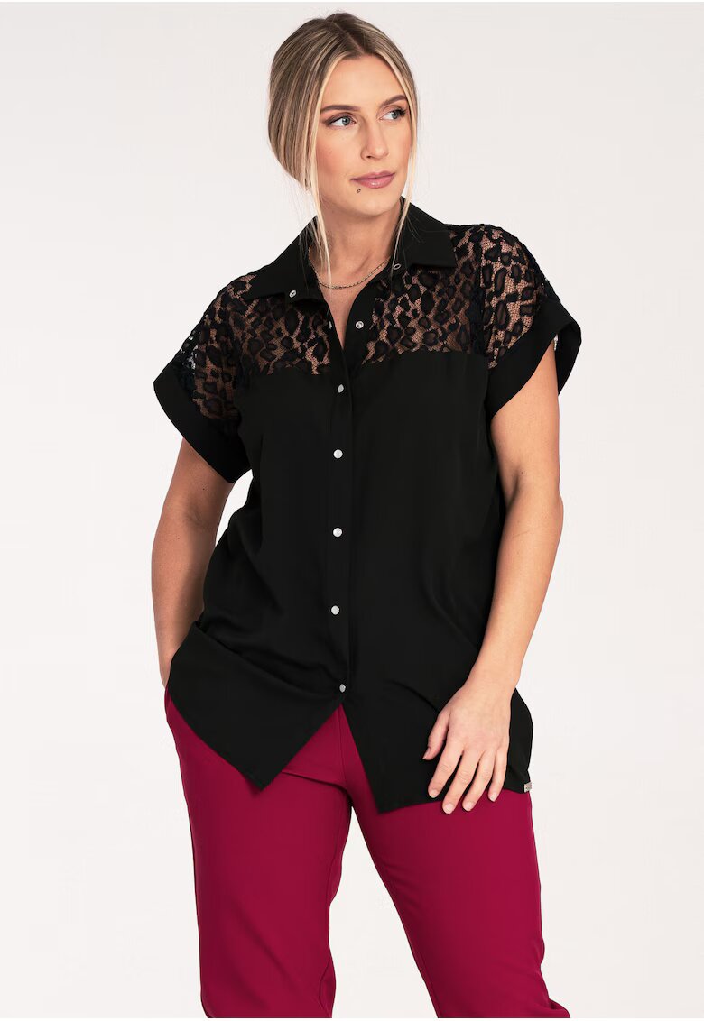 Figl Camasa dama ajurata - neagra - maneca scurta - dantela - poliester 80%