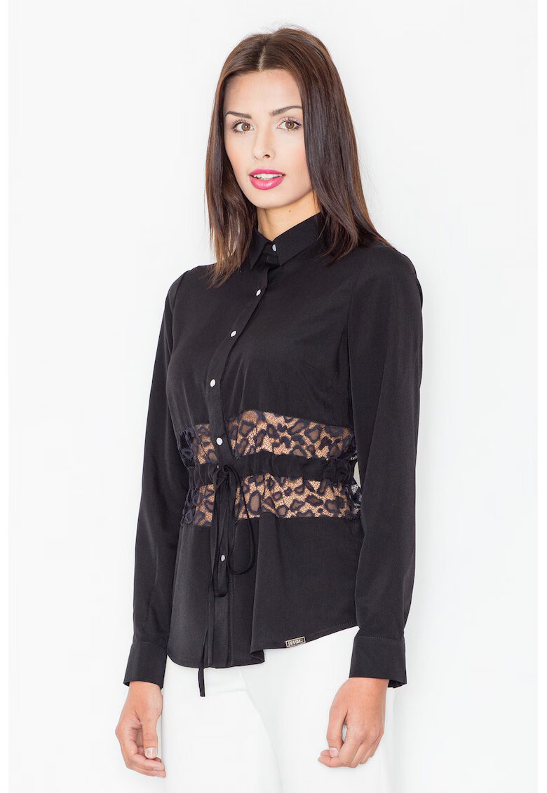 Figl Camasa dama - Poliester/Viscoza/Elastan - Insertie dantela - Negru -