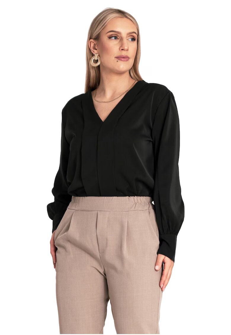 Figl Camasa eleganta neagra - din poliester - cu maneci lungi - decolteu in V -