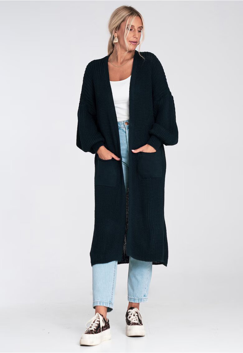 Figl Cardigan lung bleumarin - subtire - fara inchidere - pentru femei acril