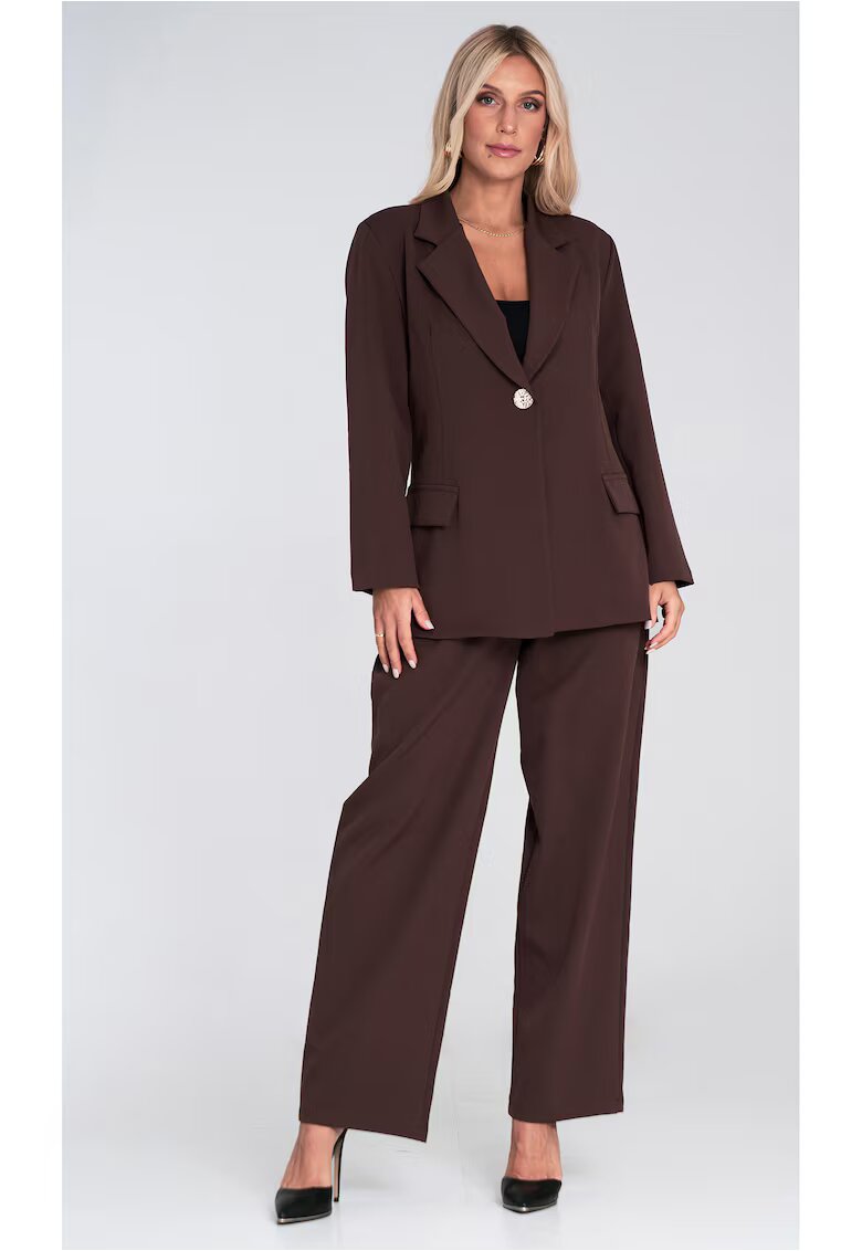 Figl Costum pentru femei pantaloni largi - maro - material lejer poliester