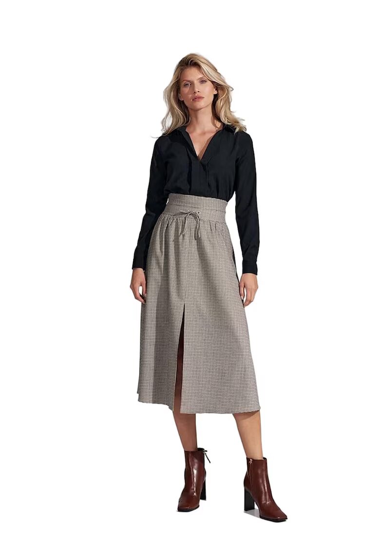 Figl Fusta lunga - plisata - talie inalta - gri - nylon si poliester -