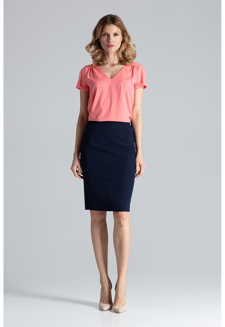 Figl Fusta midi creion - bleumarin - poliester - confortabila