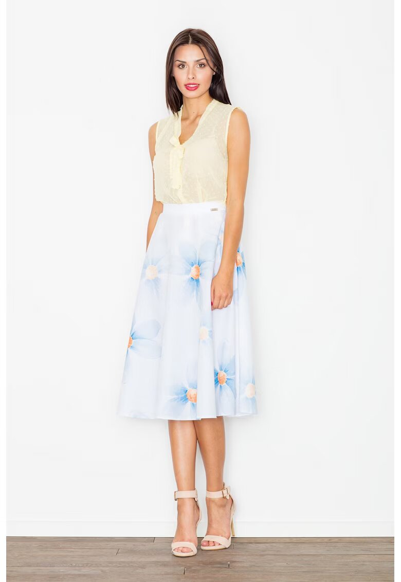 Figl Fusta midi M495 - florala - albastra - poliester 100%