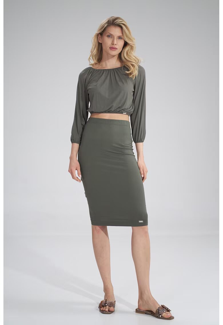 Figl Fusta midi M793 - mulata - verde - viscoza - talie inalta -