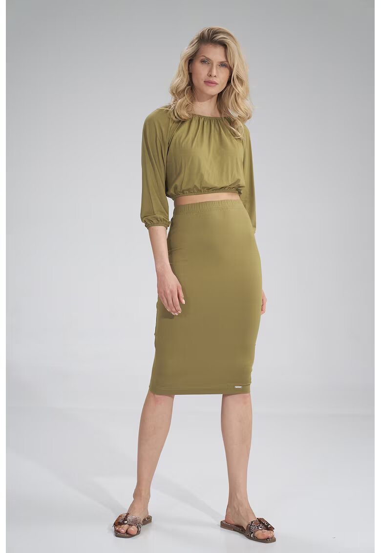 Figl Fusta midi M793 - verde - din viscoza - eleganta - confortabila -