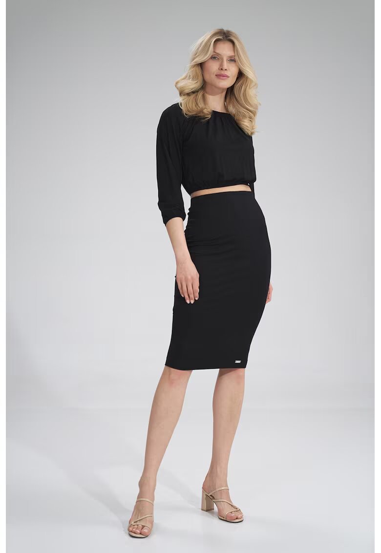 Figl Fusta midi neagra - din viscoza -