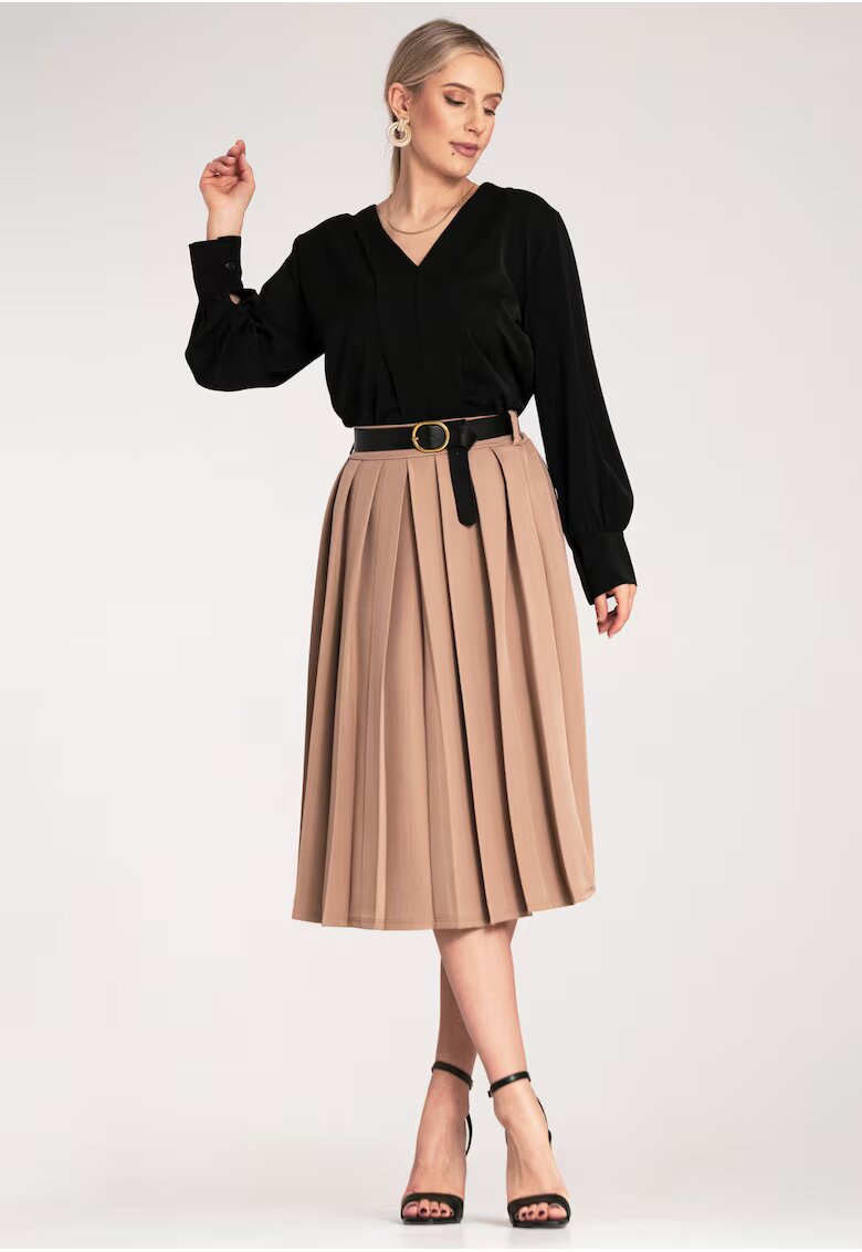 Figl Fusta midi plisata - bej - poliester -