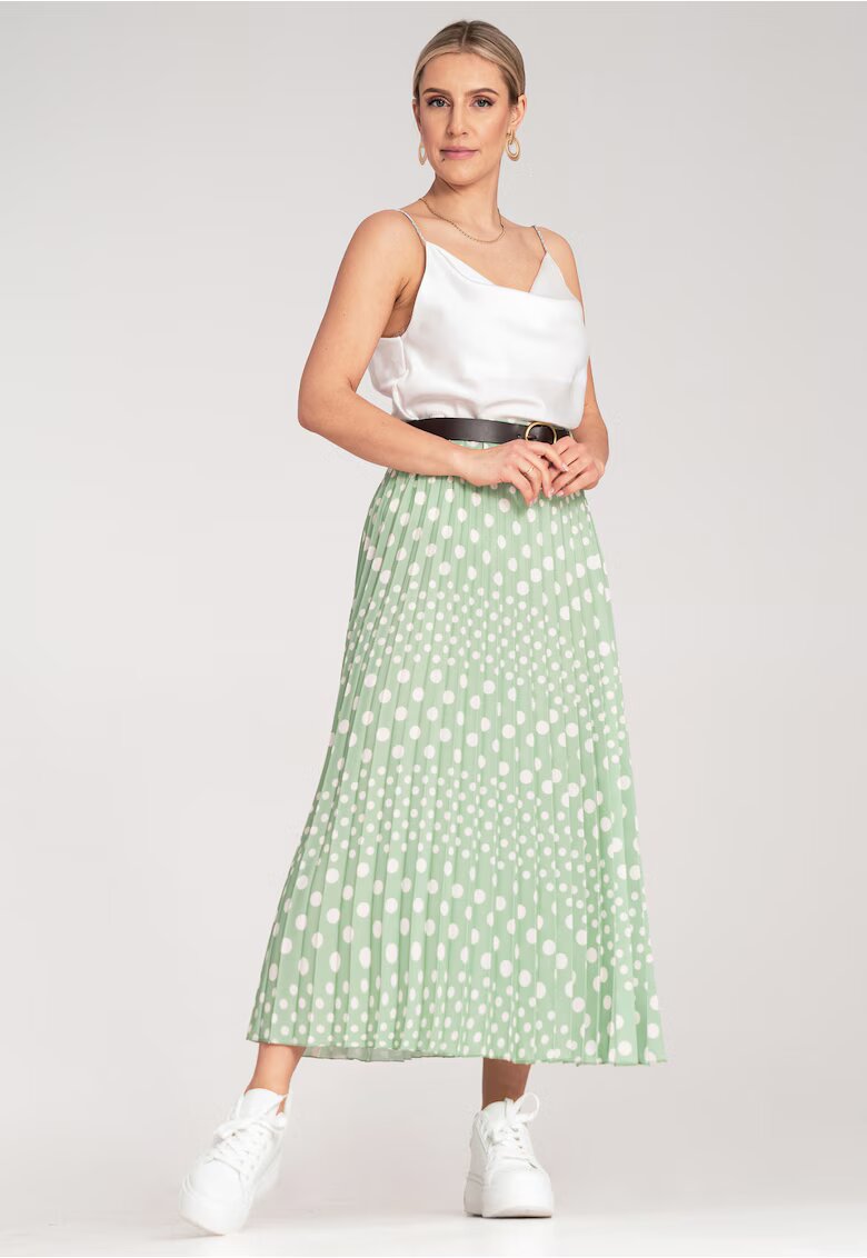 Figl Fusta plisata cu buline - Fusta cu talie inalta - Fusta verde M1155 Marimea S/M