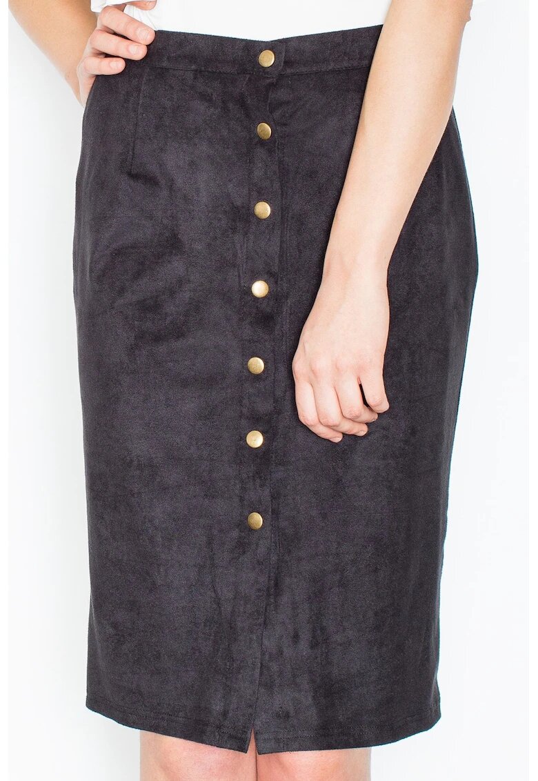 Figl Fusta poliester - neagra - cu nasturi -