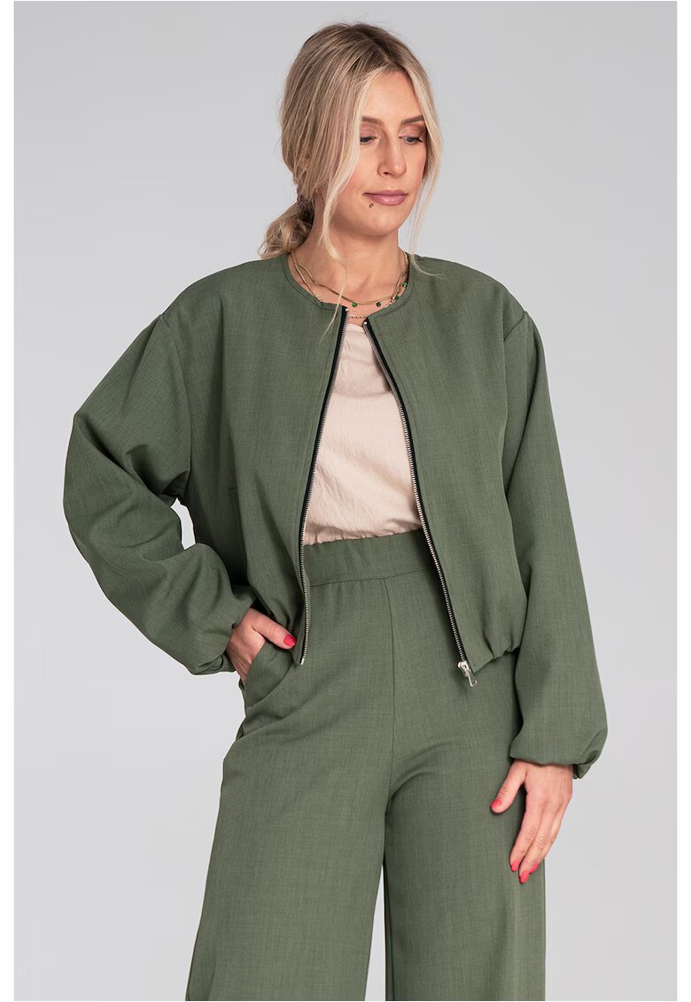 Figl Geaca bomber verde masliniu - material textil - croiala lejera - cu fermoar si buzunare laterale -