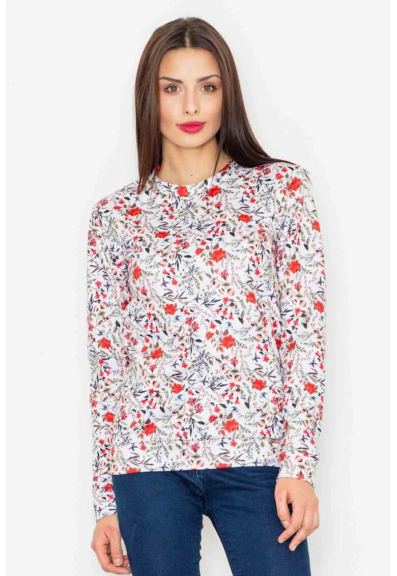 Figl Hanorac cu model floral alb - poliester - fara gluga