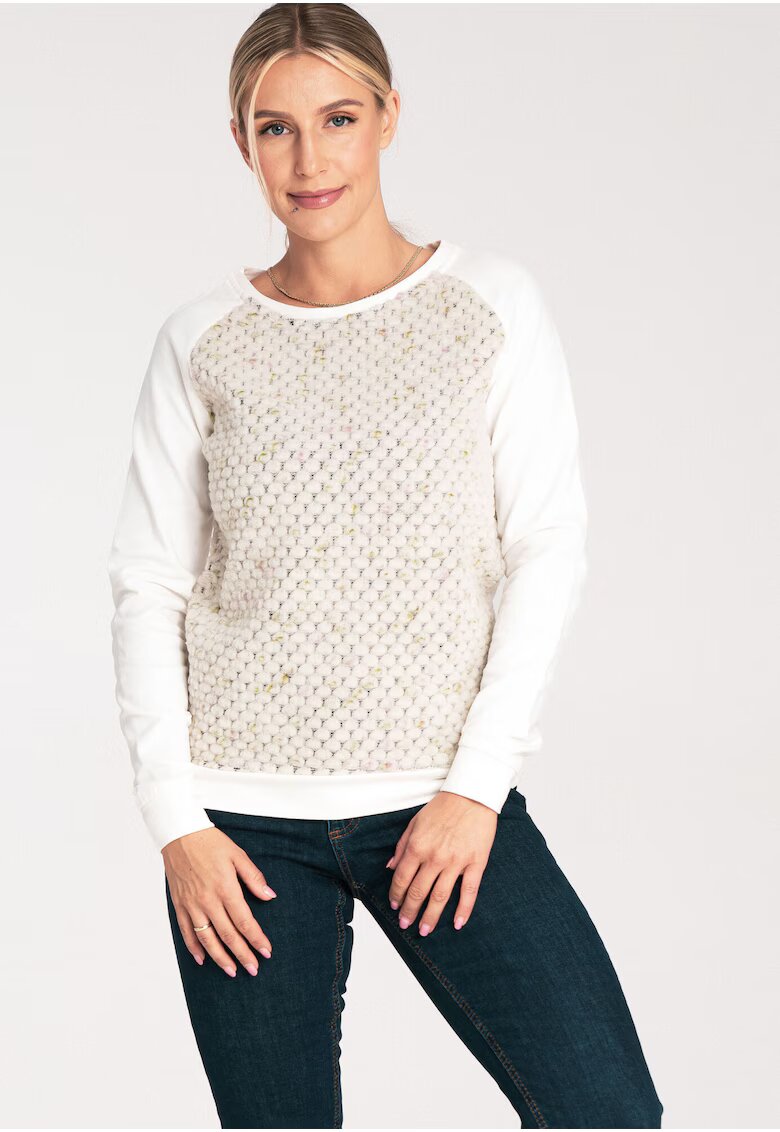 Figl Hanorac dama M1046 - ecru - bumbac/elastan - fara gluga - design modern