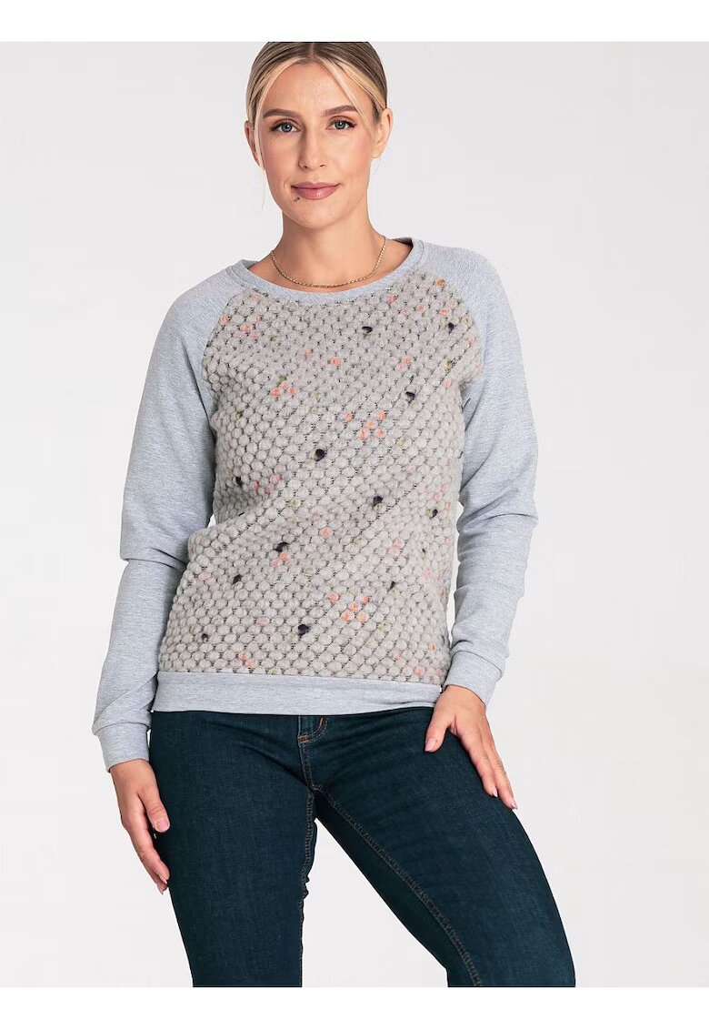 Figl Hanorac dama simplu - cu maneci lungi - gri - bumbac 98% si elastan 2%
