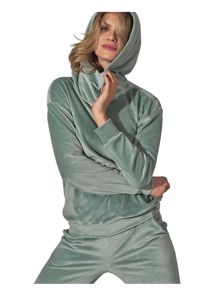 Figl Hanorac dama verde menta - guler ridicat - maneci lungi - velur - poliester