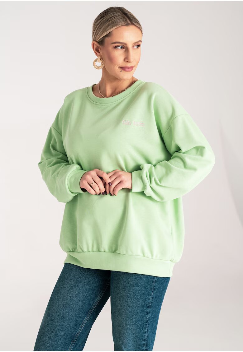 Figl Hanorac de dama larg - verde - broderie - bumbac/poliester -