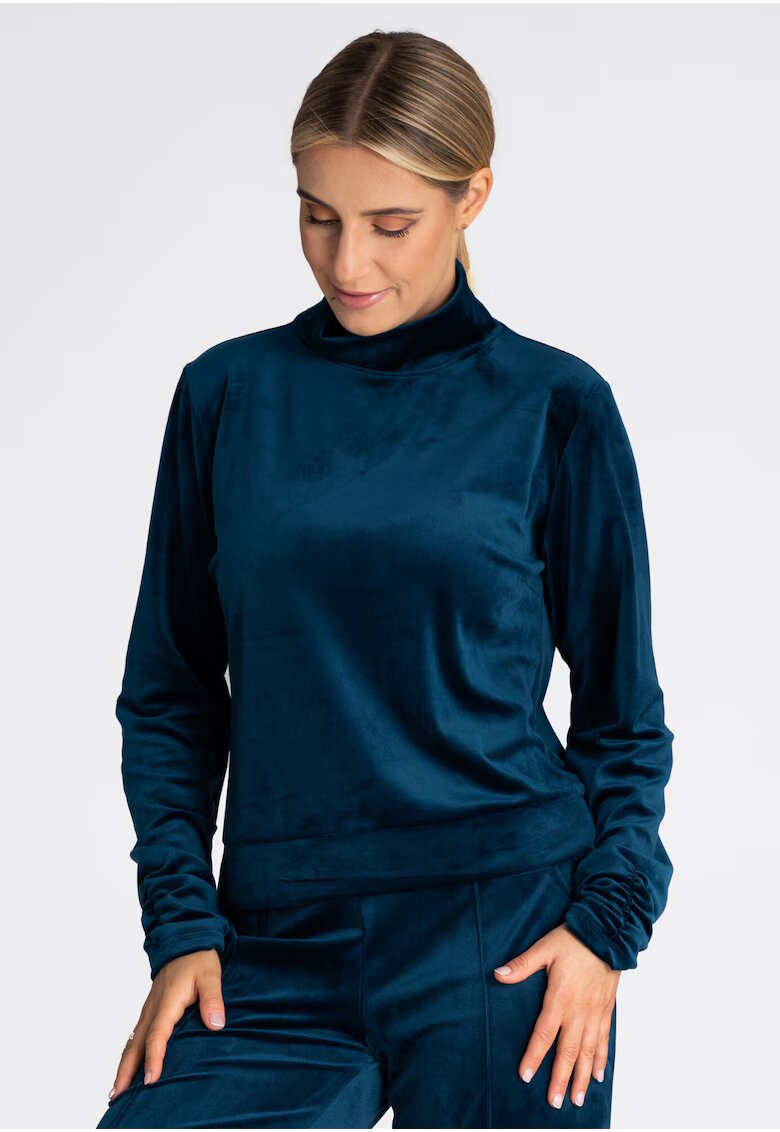 Figl Hanorac de dama M967 - catifea - bleumarin - guler inalt - maneci lungi
