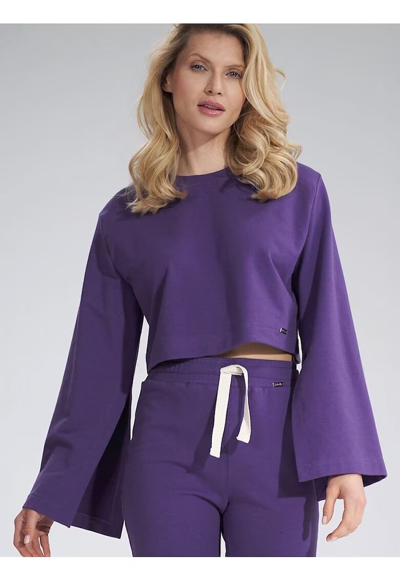 Figl Hanorac scurt - violet - bumbac - maneci cu fante largi -