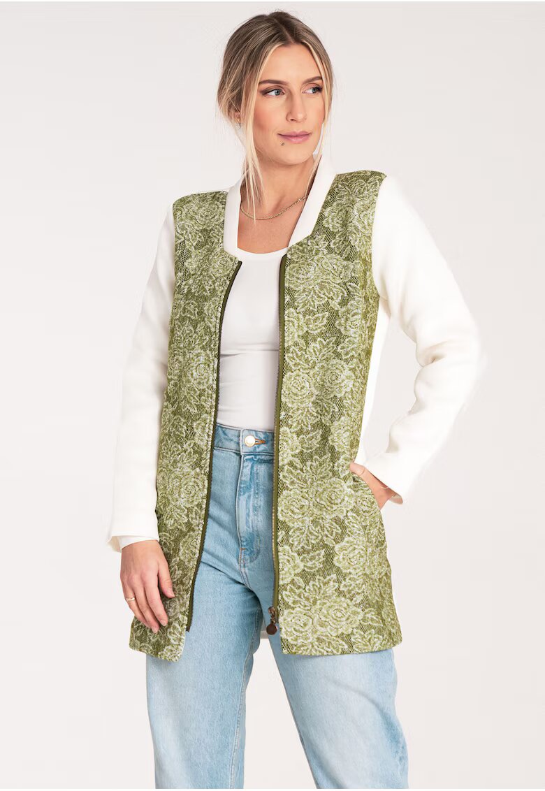 Figl Jacheta dama M1062 - Lana/Poliester - Alb/Verde