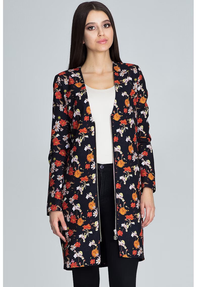 Figl Jacheta lunga florala - neagra - poliester 100% -