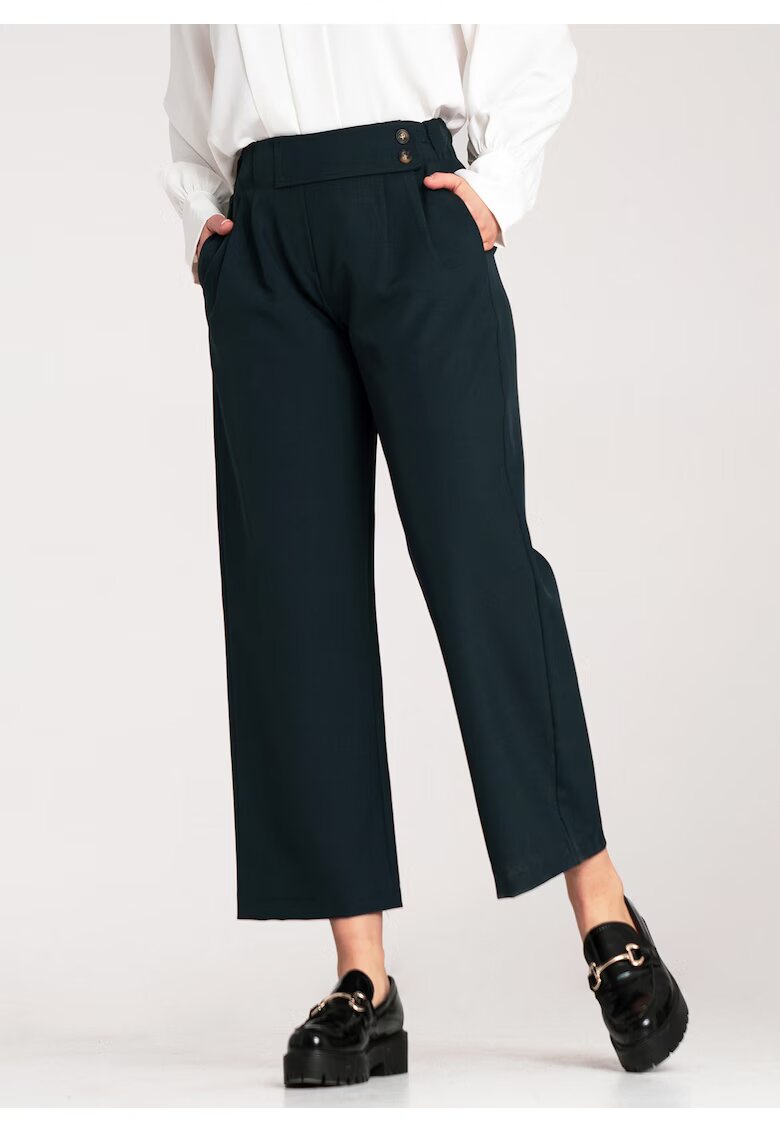 Figl Pantaloni dama albastru inchis - eleganti - talie inalta - poliester/elastan -