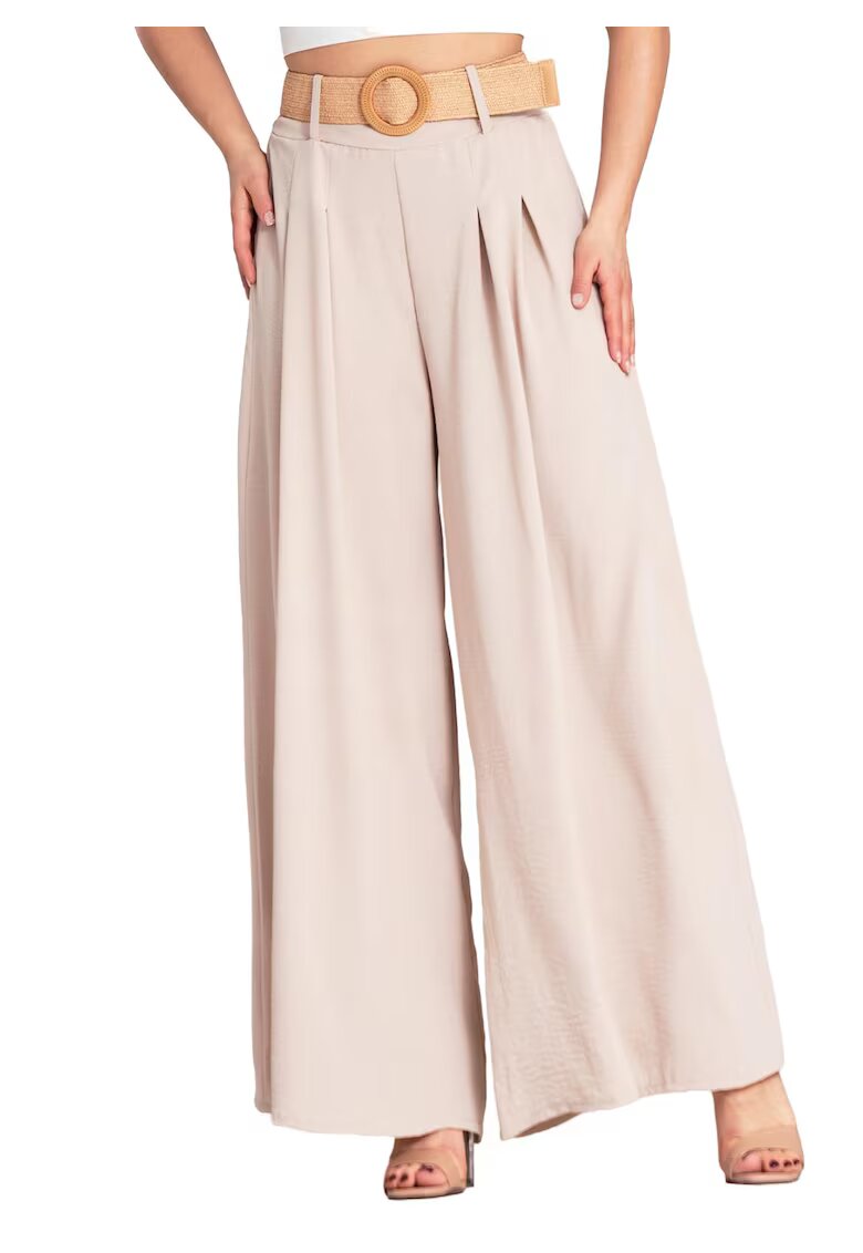 Figl Pantaloni dama - bej - cu curea - poliester -